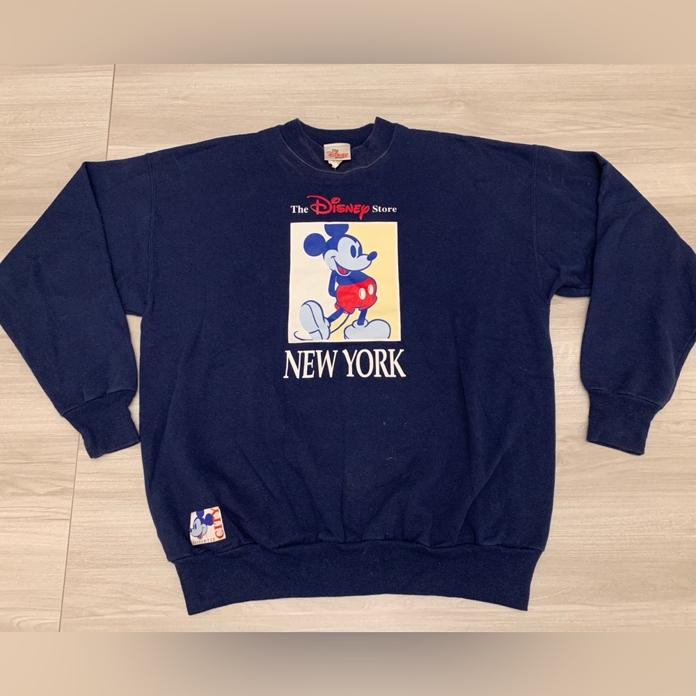 VTG THE DISNEY STORE MICKEY MOUSE NEW YORK NAVY BLUE SWEATSHIRT SZ LG